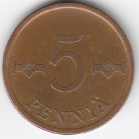 Финляндия 5 пенни 1966 год