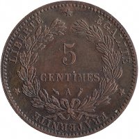 Франция 5 сантимов 1887 год (XF+)