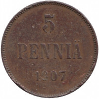Финляндия (Великое княжество) 5 пенни 1907 год 