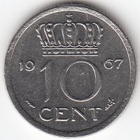 Нидерланды 10 центов 1967 год