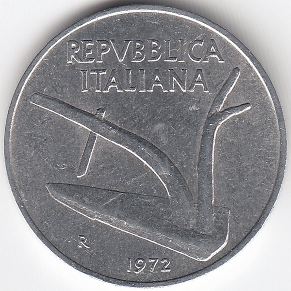 Италия 10 лир 1972 год