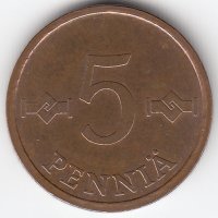 Финляндия 5 пенни 1967 год