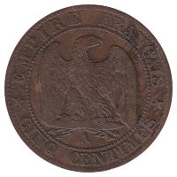 Франция 5 сантимов 1863 год (А)