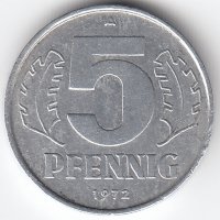ГДР 5 пфеннигов 1972 год