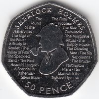 Великобритания 50 пенсов 2019 год Шерлок Холмс
