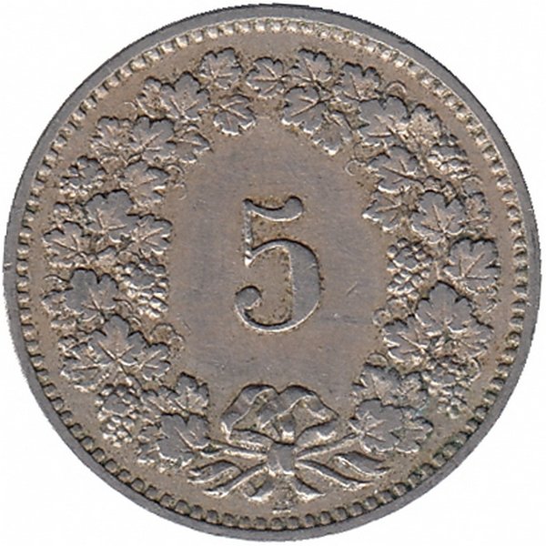Швейцария 5 раппенов 1885 год