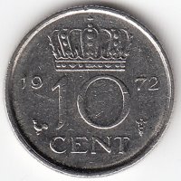 Нидерланды 10 центов 1972 год