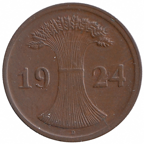 Германия (Веймарская республика) 2 рентенпфеннига 1924 год (D)