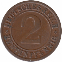 Германия (Веймарская республика) 2 рентенпфеннига 1924 год (D)
