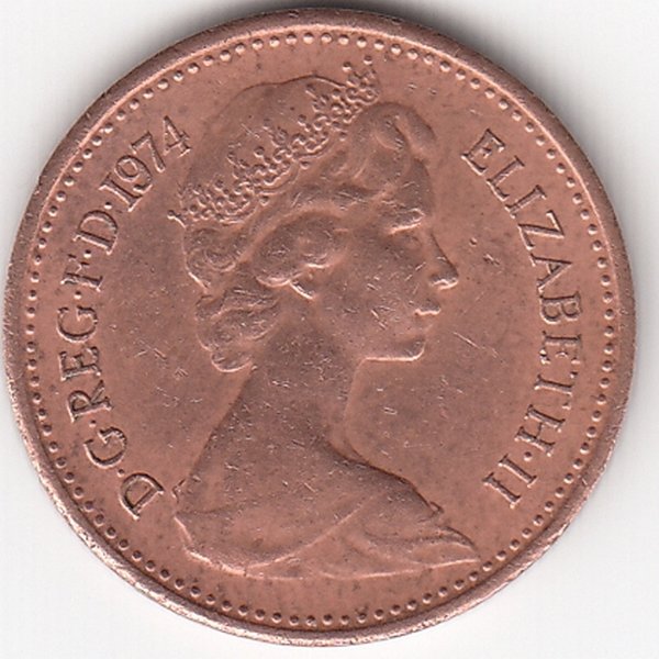 Великобритания 1/2 нового пенни 1974 год