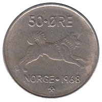 Норвегия 50 эре 1968 год