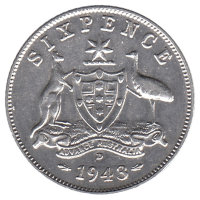 Австралия 6 пенсов 1943 год (D)