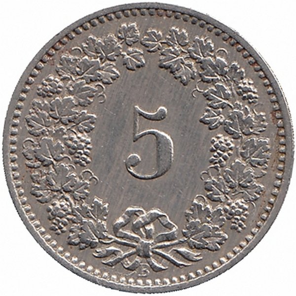Швейцария 5 раппенов 1890 год