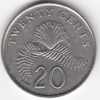 Сингапур 20 центов 1991 год