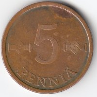 Финляндия 5 пенни 1970 год