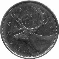 Канада 25 центов 1988 год