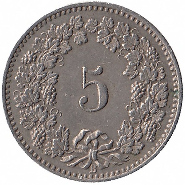 Швейцария 5 раппенов 1893 год