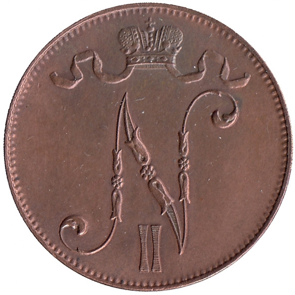 Финляндия (Великое княжество) 5 пенни 1915 год (VF+)
