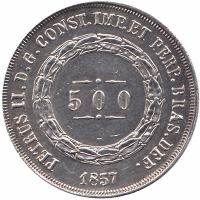Бразилия 500 рейс 1857 год (aUNC)