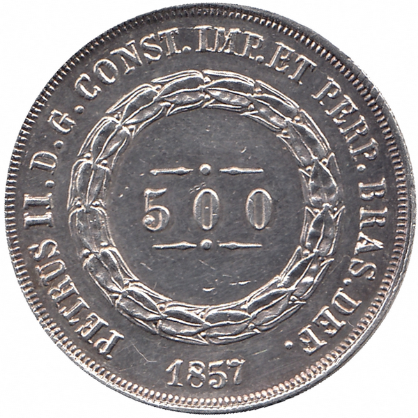 Бразилия 500 рейс 1857 год (aUNC)