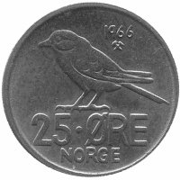 Норвегия 25 эре 1966 год