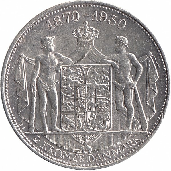 Дания 2 кроны 1930 год (60 лет со дня рождения короля)
