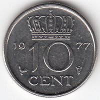 Нидерланды 10 центов 1977 год