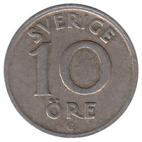 Швеция 10 эре 1940 год (никелевая бронза)