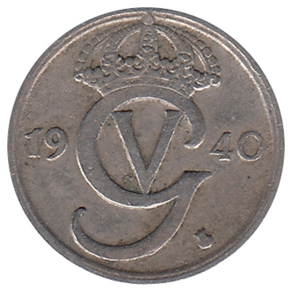 Швеция 10 эре 1940 год (никелевая бронза)