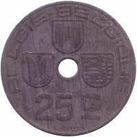 Бельгия (Belqie-Belqique) 25 сантимов 1943 год