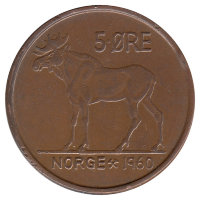 Норвегия 5 эре 1960 год
