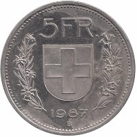 Швейцария 5 франков 1987 год (XF)