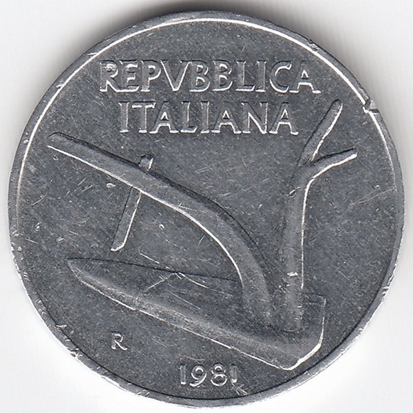 Италия 10 лир 1981 год