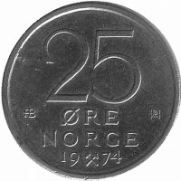 Норвегия 25 эре 1974 год