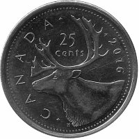 Канада 25 центов 2016 год