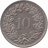 Швейцария 10 раппенов 1882 год