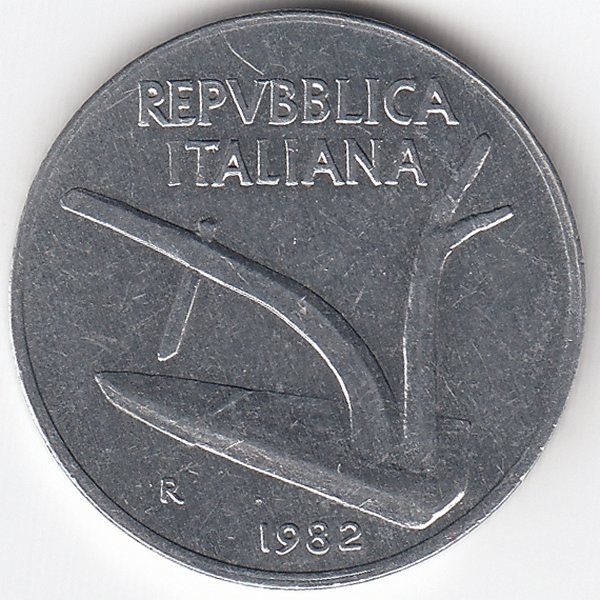 Италия 10 лир 1982 год