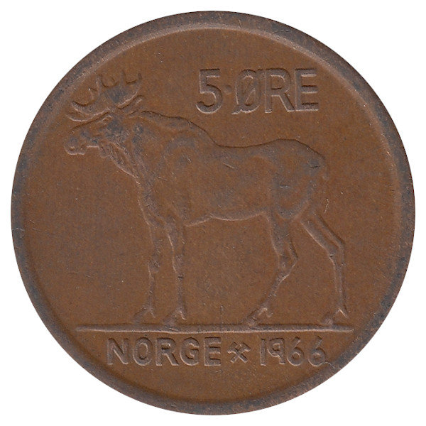Норвегия 5 эре 1966 год