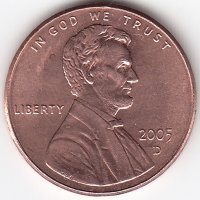 США 1 цент 2005 год (D)