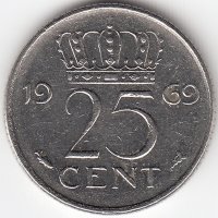 Нидерланды 25 центов 1969 год