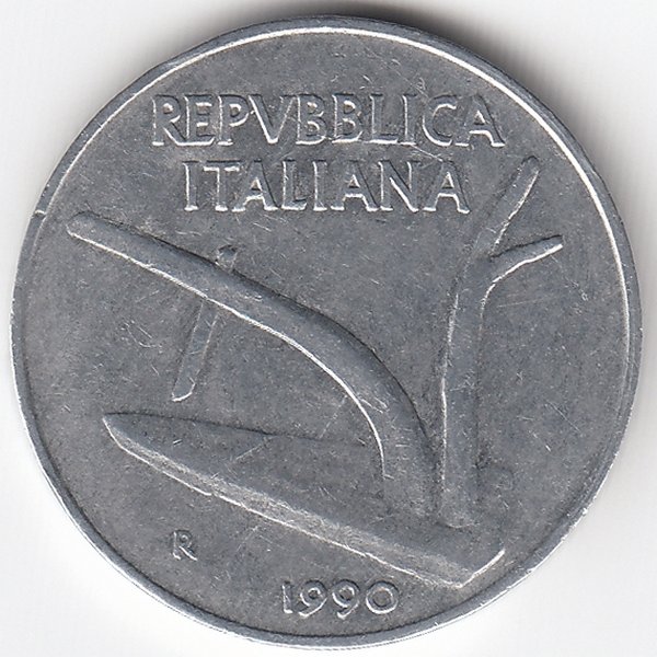 Италия 10 лир 1990 год