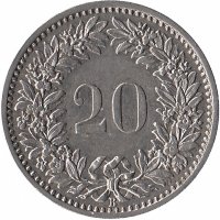 Швейцария 20 раппенов 1883 год