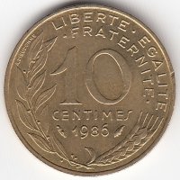 Франция 10 сантимов 1986 год