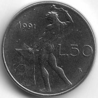 Италия 50 лир 1991 год