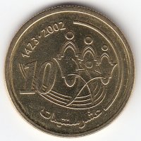Марокко 10 сантимов 2002 год