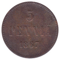 Финляндия (Великое княжество) 5 пенни 1867 год 