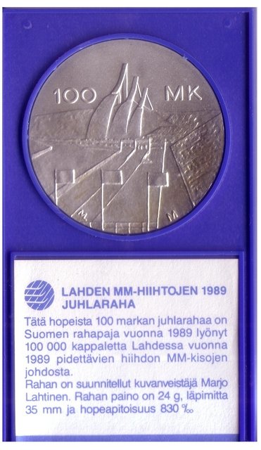 Финляндия 100 марок 1989 год (Чемпионат мира по лыжным видам спорта)