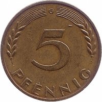 ФРГ 5 пфеннигов 1969 год (G)