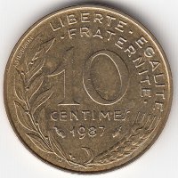 Франция 10 сантимов 1987 год