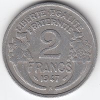 Франция 2 франка 1947 год (В)